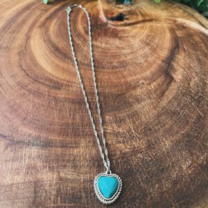 Colar de Coração Turquesa (Ródio)