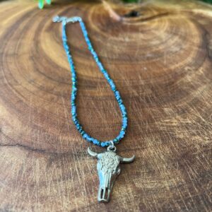 Colar Long Horn em Cristais Azuis