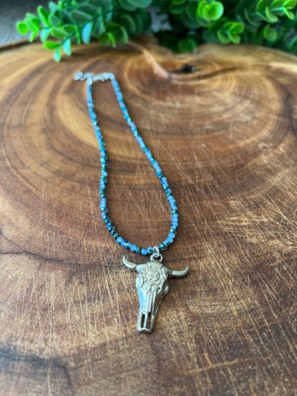 Colar Long Horn em Cristais Azuis