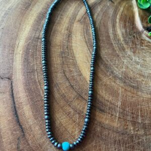 Colar de pedras hematitas com Turquesa